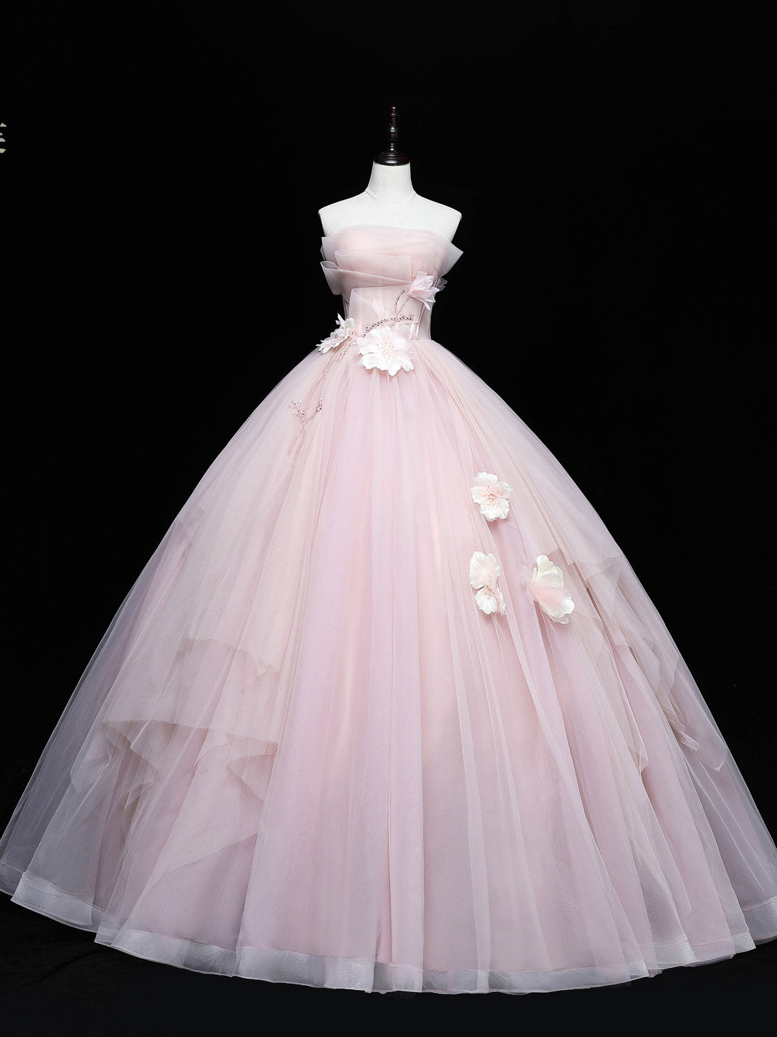 Pink Tulle Lace Applique Long Prom Dress Sweet Sixteen Pink Gown