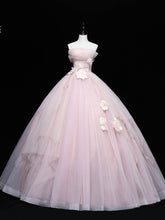 Pink Tulle Lace Applique Long Prom Dress Sweet Sixteen Pink Gown