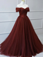 Stunning Burgundy A-Line Tulle Floor-Length Prom Dress with Lace-Up Back