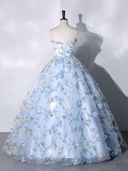 Elegant Blue Tulle Lace Long Prom Dresses for Sweet 16