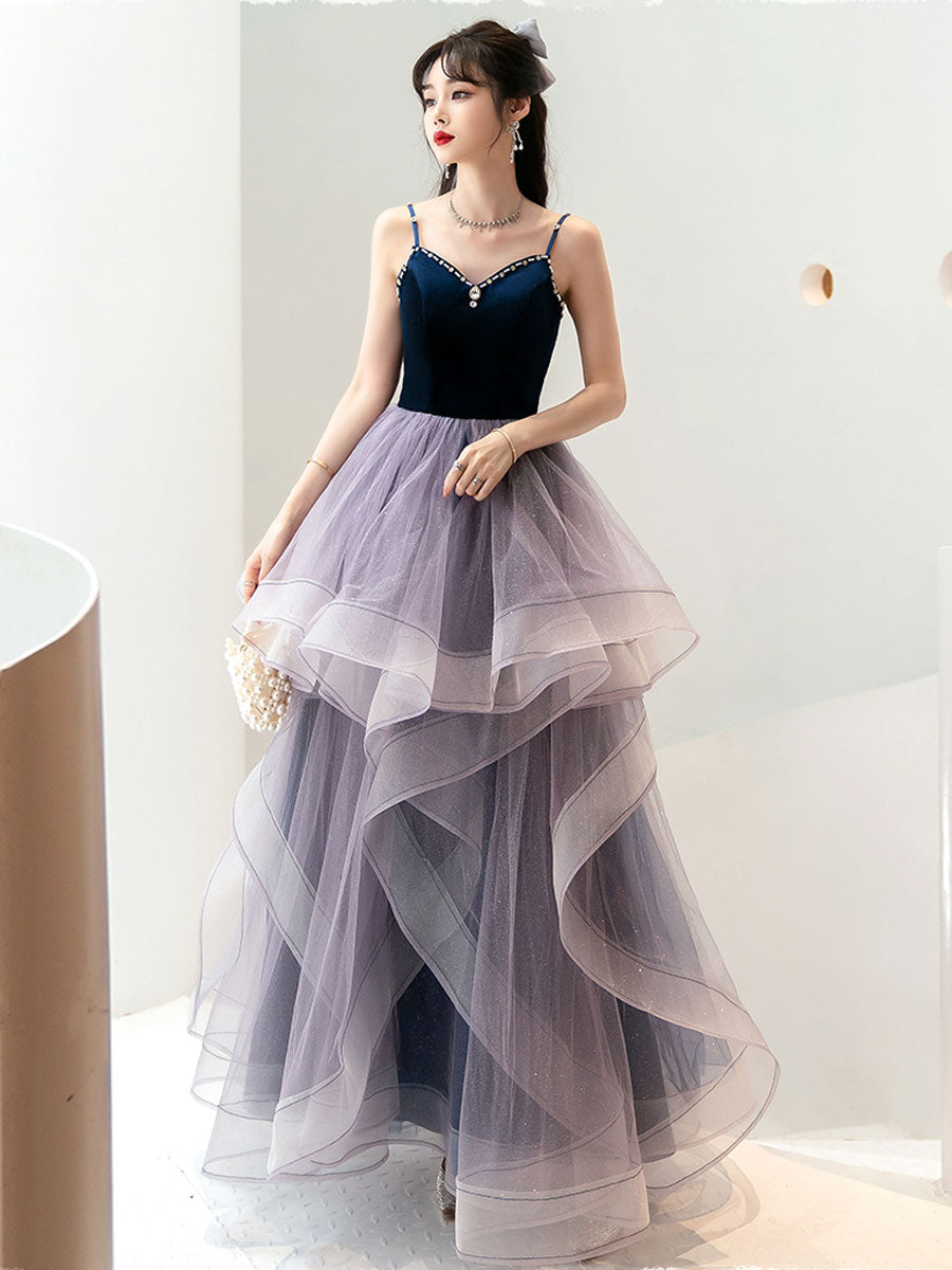 Elegant Purple Sweetheart Neck Tulle Floor-Length Prom Dress for Graduations