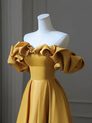 Stunning Satin Yellow Aline Prom Dress For Formal Events And Parties