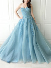 Elegant Blue Sweetheart Neck Tulle Lace Floor-Length Prom Dress