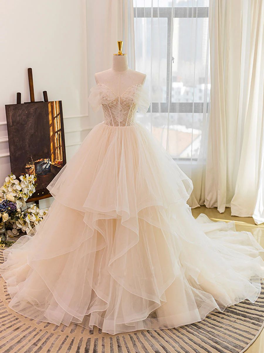 Off Shoulders Ruffles Romantic Princess Ball Gown - DollyGown