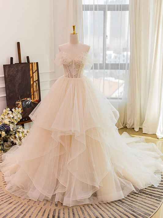 Off Shoulders Ruffles Romantic Princess Ball Gown - DollyGown