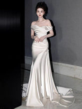 Off The Shoulder Fit and Flare Pure Silk Wedding Dress with Court Train