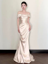 Simple Off the Shoulder Asymmetrical Silk Satin Wedding Dress