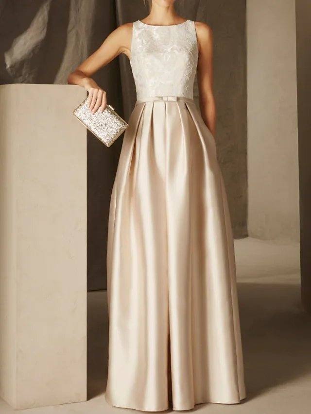 Elegant A-Line Empire Wedding Guest Formal Evening Dress with Sleeveless Satin
