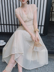 Petite Champagne Cap Sleeves Midi Dress - DollyGown