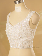 Petra Sparkly V-Neck Beaded Bridal Top - DollyGown