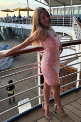 Pink Sequins Bodycon Homecoming Dress - DollyGown