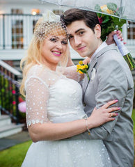 Pinup Swiss Dot Short Wedding Dress with 3/4 Sleeves - DollyGown