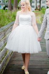 Pinup Swiss Dot Short Wedding Dress with 3/4 Sleeves - DollyGown
