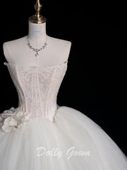 Princess Strapless Sheer Corset Ball Gown Wedding Dress - DollyGown