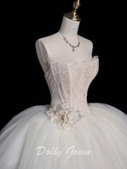 Princess Strapless Sheer Corset Ball Gown Wedding Dress - DollyGown