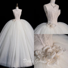 Princess Strapless Sheer Corset Ball Gown Wedding Dress - DollyGown
