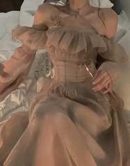 Ruffles One Shoulder Dress Tulle Lantern Sleeve Fairy Homecoming Prom Dress