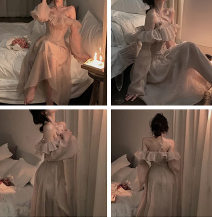 Ruffles One Shoulder Dress Tulle Lantern Sleeve Fairy Homecoming Prom Dress