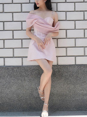 Sparkly Draped Off-Shoulder Mesh Tulle Bustier Bodycon Dress Short Prom Elegant Party Gown