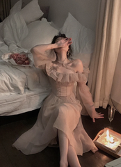 Ruffles One Shoulder Dress Tulle Lantern Sleeve Fairy Homecoming Prom Dress