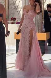Pink Long Prom Dresses Party Evening Gowns A Line Formal