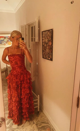 Spaghetti Straps Floor Length Prom Dress New Tiered Evening Gown