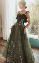 Dark Green Velvet Party Strap Prom Evening Gown Dress