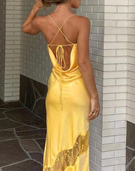 Sleeveless Yellow Long Prom Dresses for Women Sexy Party Gowns