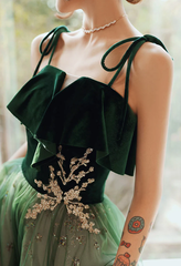 Dark Green Velvet Party Strap Prom Evening Gown Dress fg1051