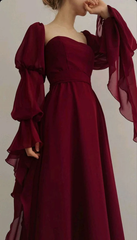 Beautiful Vintage Romantic A-Line Burgundy Prom Evening Dress For Women