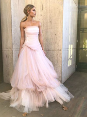 Stunning Light Pink Tulle Long Prom Dress for Women Formal