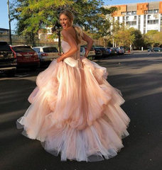 Stunning Light Pink Tulle Long Prom Dress for Women Formal