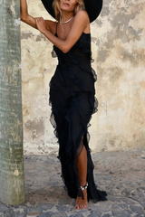 Black Mermaid Long Party Prom Dress with Sleeves and Zipper Back