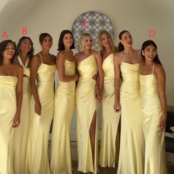 Yellow Satin Bridesmaids Prom Dress Long Formal Gown Evening Wear