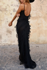 Black Mermaid Long Party Prom Dress with Sleeves and Zipper Back