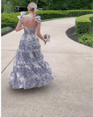 Beautiful Floral Print Chiffon Long Prom Evening Dress For Women