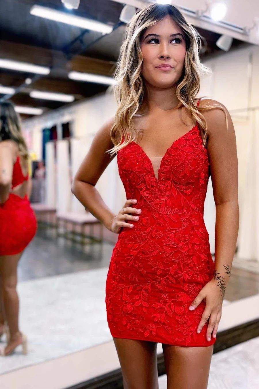 Red Lace Tight Fit Black Girl Slays Homecoming Dress