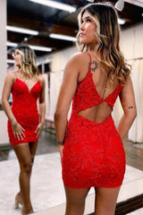 Red Lace Tight Fit Black Girl Slays Homecoming Dress - DollyGown
