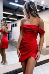 Red Satin Boned Black Girl Homecoming Dress - DollyGown