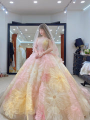 Romantic 3D Big Flowers Ball Gown Colorful Wedding Dress - DollyGown