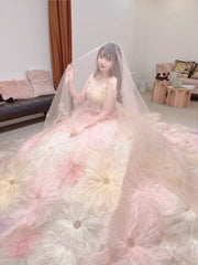 Romantic 3D Big Flowers Ball Gown Colorful Wedding Dress - DollyGown