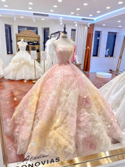 Romantic 3D Big Flowers Ball Gown Colorful Wedding Dress - DollyGown