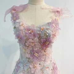 Romantic Pink 3D-Floral Prom Dress Formal Dress - DollyGown