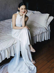 Rose Flower Halter Neck Fit and Flare Silk Dress for Wedding - Dolly Gown