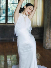 Rose Flower Halter Neck Fit and Flare Silk Dress for Wedding - Dolly Gown