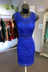 Royal Blue Lace Short Tight Homecoming Dress