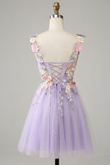 Colorful 3D Floral Sweetheart See Through Liac Homecoming Dress - DollyGown
