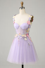 Colorful 3D Floral Sweetheart See Through Liac Homecoming Dress - DollyGown