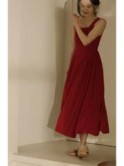 Simple Burgundy 50s tea length Dress - DollyGown