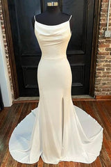 Simple Cow Neckine Silk Mermaid Wedding Dress - DollyGown